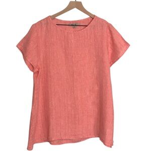 Flax Popover Top Linen Short Sleeve Medium Lagenlook